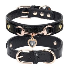 PETCARE Cute Small Dog Cat Collar, Unique PU Leather XS Neck 8"-10" , Black