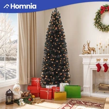 6 ft Prelit Black Pencil Christmas Tree 200 Light 700 Branch Slim Holiday Decor