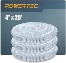POWERTEC 4" x 20' Dust Collection Hose, 4 Inch Flexible PVC Dust Collector Hose