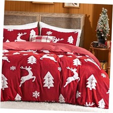 Fluffy Christmas Duvet Queen 90" x 90" 10 - Red Reindeer No Comforter 