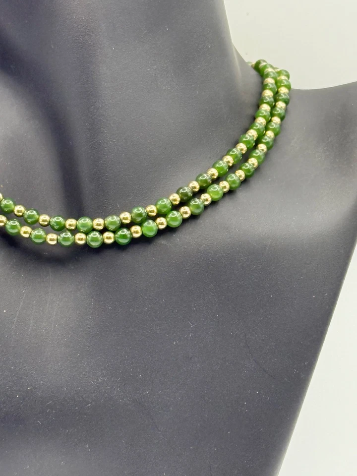 14k Gold Filled Positive Energy Green Aventurine Faux Jade Delicate Necklace - Image 2 of 4