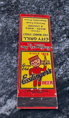 A) ESSLINGER'S LITTLE MAN BEER MATCHBOOK COVER CITY GRILL ESSLINGER BRG PHILA PA