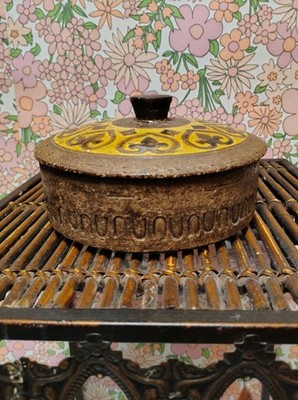 Midcentury Bitossi Aldo Londi Carta Florentina Raymor Italian Pottery Bowl + lid