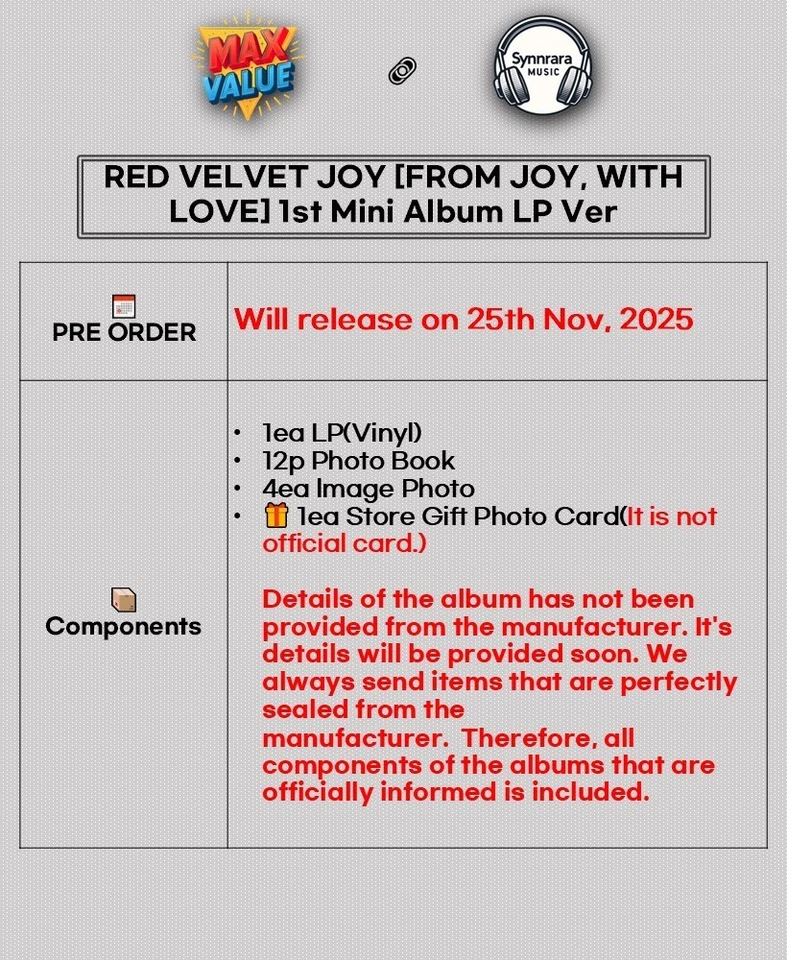 JOY [FROM JOY, WITH LOVE] 1st Mini Album LP/Vinyl+Booklet+4 lmage Photo+GIFT - Image 2 of 4