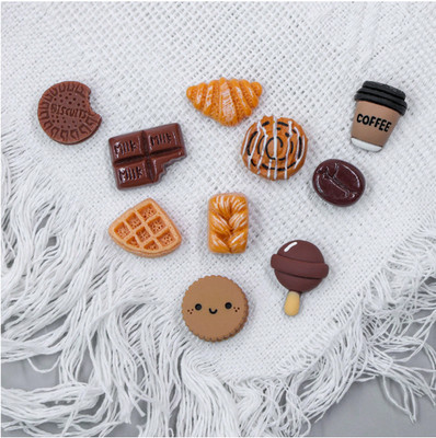 10 Stck. Schokolade Keks, Kaffeebohne, Brot Dessert Essen Schuh Charms