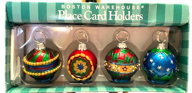 Boston Warehouse Set of 4 Luster Christmas Ornament Place Card/Menu Card Holders