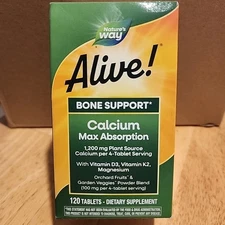 Nature's Way, Alive!, Calcium, Bone Support, 1,200 mg, 120 Tablets