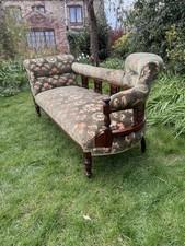 Antique Double Ended Duet Chaise Lounge Sofa Mahogany Green Pink Fabric