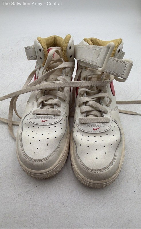 Nike Girls Air Force 1 Mid LE GS Sail Sea Coral White Leather Sneakers Size 7Y