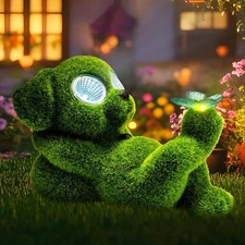 Solar Topiary Dog Garden Statue with Butterfly Garden Decor Clearance for Yar...