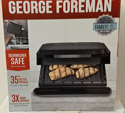 George Foreman Family Size Removable Plate Electric Grill Black NIB