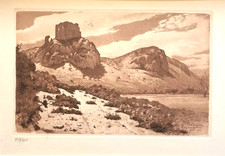 GRAVURE A L'EAU-FORTE DE J. DREVET (v. 1940) CHEMIN DE ROQUEMARTINE, PROVENCE