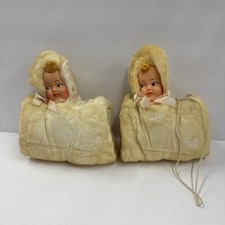 VTG Childs Hand Muffs SET OF 2, White Fur, Dolls Head, 1950s Blond