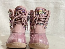 Girls Sequin Rain Snow Boots Sparkly Upper Half