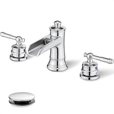 Hoigy Chrome Widespread Waterfall Bathroom Faucet Brass 3 Hole Bathroom Sink