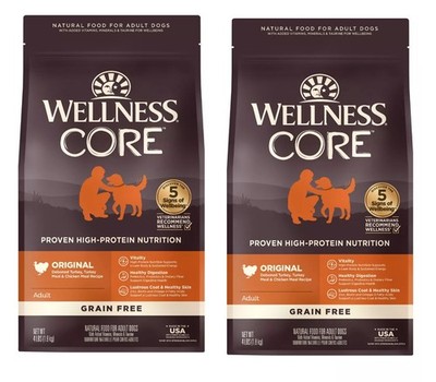 8lbs (2 X 4lb bags) Wellness CORE Dry Adult Dog Food Original Turkey BB 01/14/26