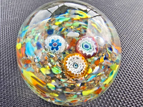 Antique Vintage Hand Blown Millefiori Murano Art Glass Paperweight Ornament
