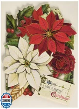 Punch Studio Merry Christmas Poinsettia Dimensional Holiday Greeting Cards - 