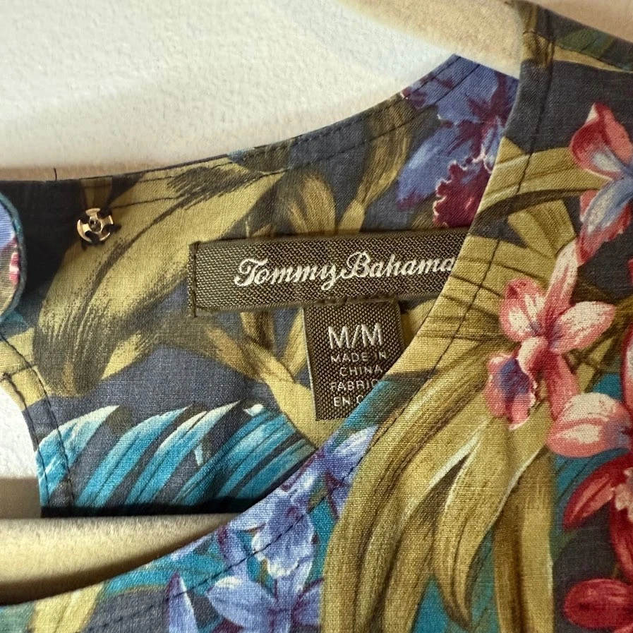 Tommy Bahama Size M 100% Silk Dark Tropical Floral Sheath Dress Hawaiian Tiki - Image 4 of 4