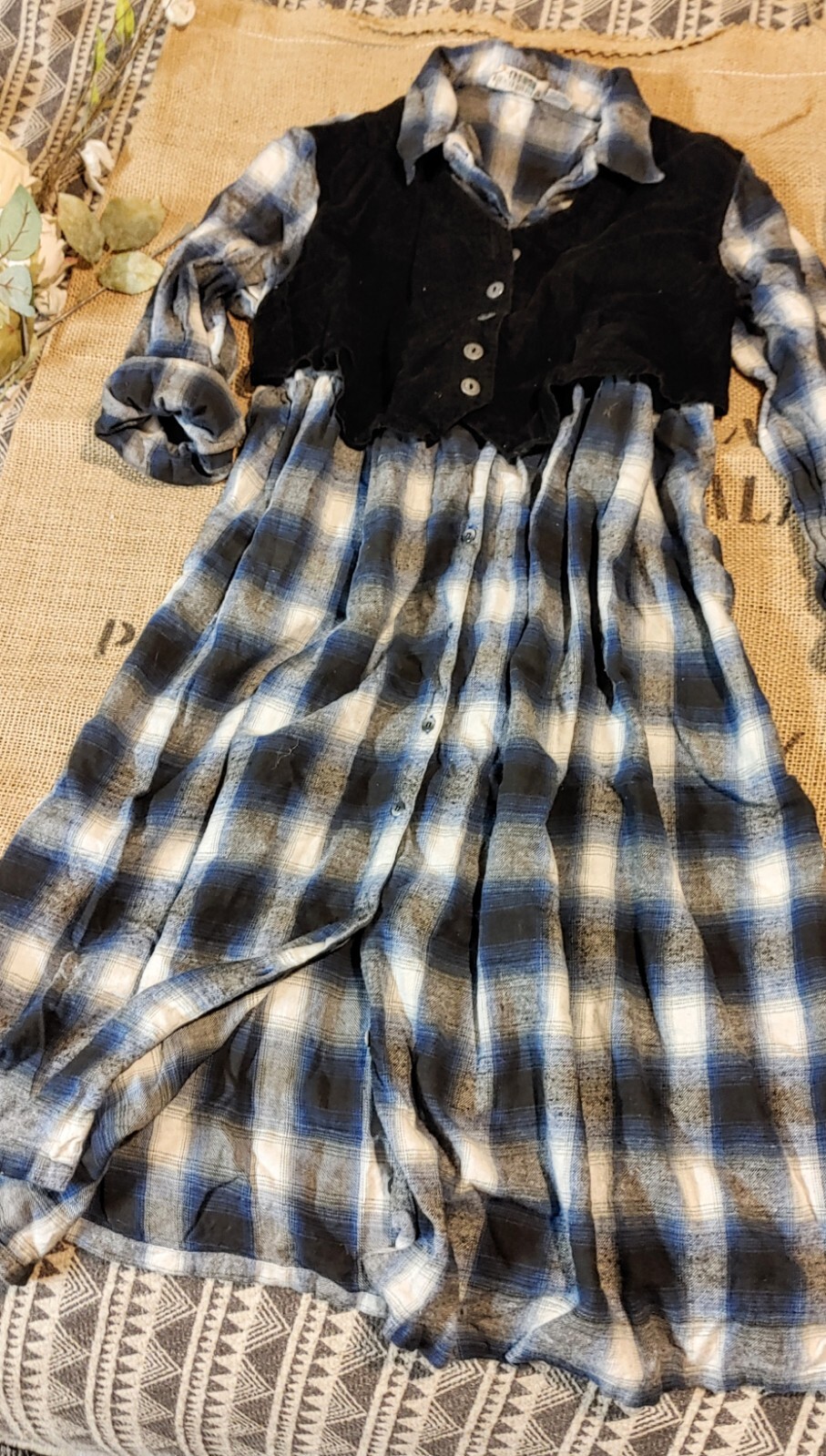 Vintage NEPALmade 100 Cotton Flannel Plaid Dress Co… Gem