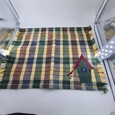 Park Imports Set of 2 ~ Plaid Placemats Red Bird Birdhouse ~ Cotton
