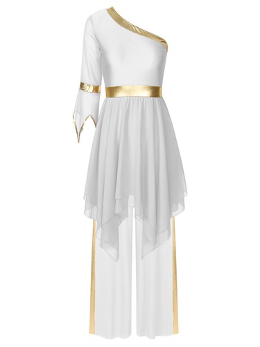 Womens Dress Worship Costume Two Piece Dancewear Celebration Trousers Chiffon - Afbeelding 29 van 51