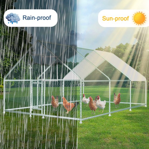10x20x6.6 ft Large Metal Chicken Coop Walk-In Chicken Run Peaked Roof w/Cover - Picture 5 of 9