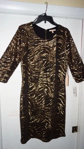 Gibson & Latimer NWT 10 Black & Gold Mesh Full Sequin Sheath Dress WORK OF ART!