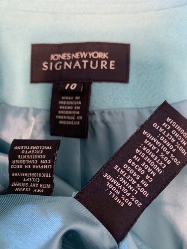 Jones New York Signature Wool Blend Jacket, Zip Aqua Blue Coat Blazer Sz 10 - Picture 9 of 9