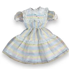 Vtg Classmate Fashions Chiffon Dress Multi Stripe Sheer Girls Party Lace Sz 8