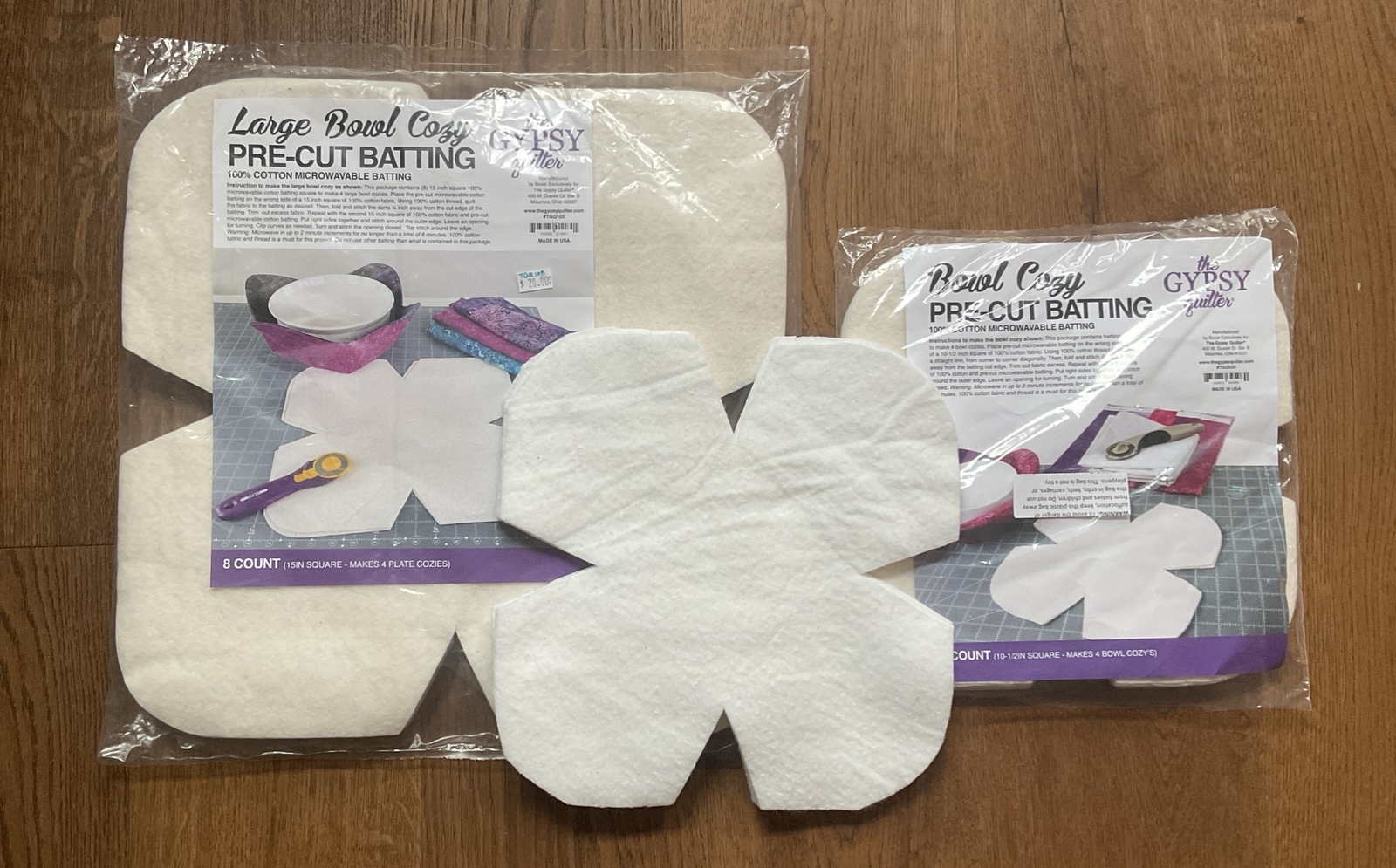 Gypsy Quilter Bowl Cozy Precut Batting Large(8count),Small (8count