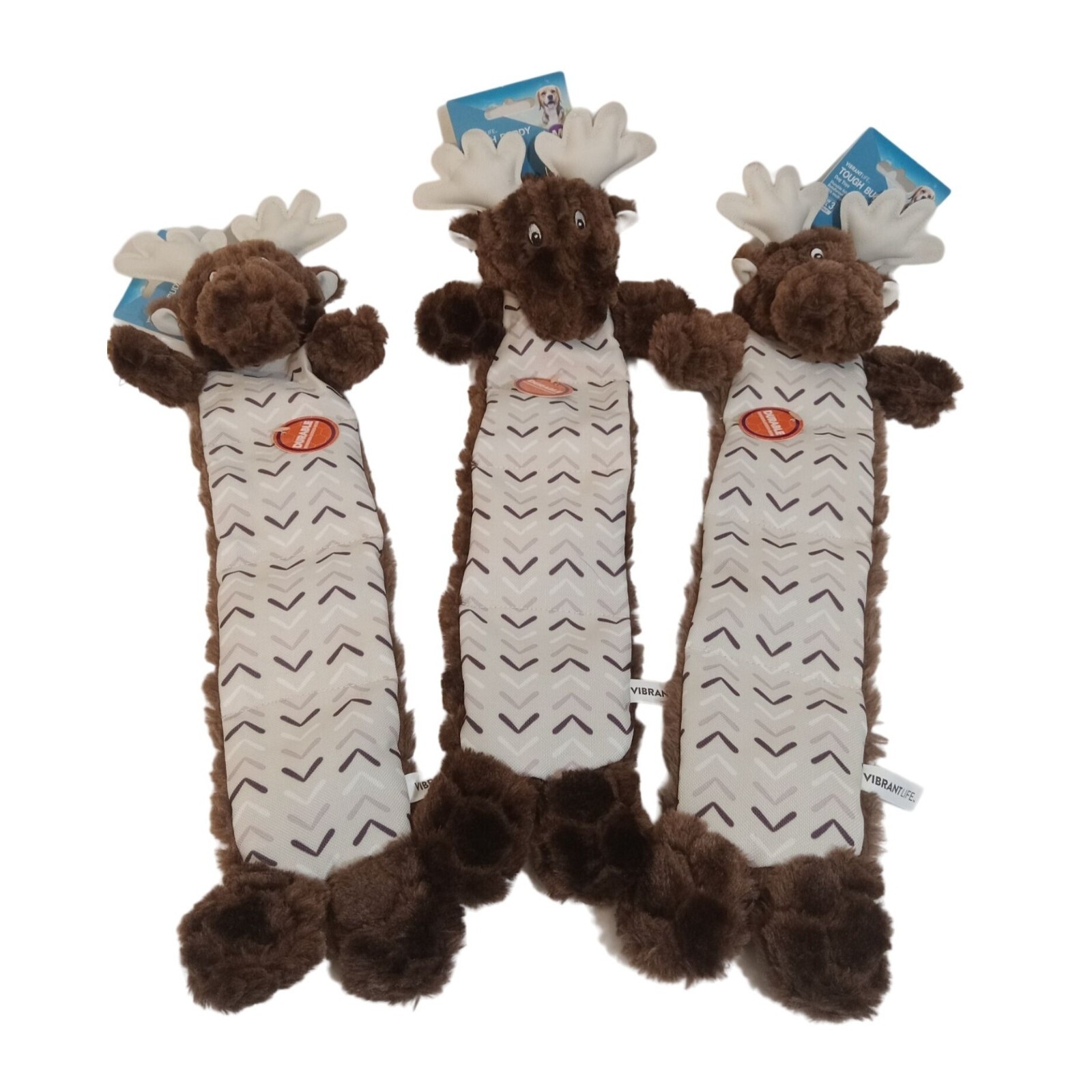 Vibrant Life Dog Puppy Pet Chew Toy Moose Brown Set Of 3 Durable Squeakers