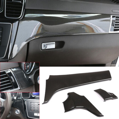 3×Carbon Fiber ABS Central Console Dashboard Panel Trim For Benz GLE GLS 2013-19