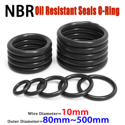 Oil Resistant Seals O-Ring NBR Rubber 10mm Corrosion Resistant Wear Washer Black