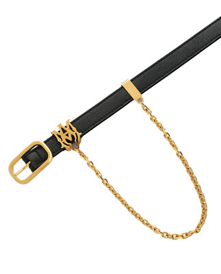 AMIRI MA Chain Belt 2cm Ledergürtel mit goldener Kette und Signature Neu 95