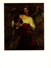 1967 Vintage REMBRANDT "JACOB WRESTLING WITH THE ANGEL" COLOR offset Lithograph
