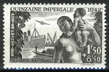 France 1942, 1,5+8,5 Fr National help, African woman with child VF MNH, Mi 552