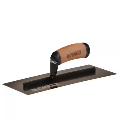 Curved Stainless Steel Finishing Trowel with Leather Composite Handle