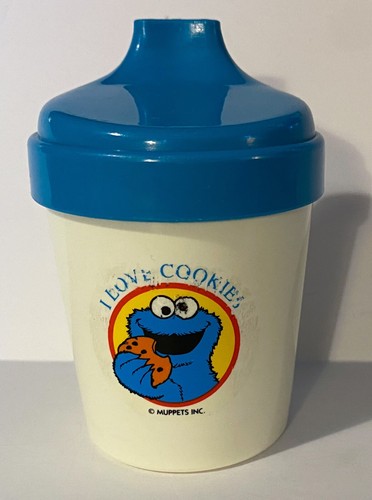 Vtg 1987 Playskool Baby Muppets COOKIE MONSTER Sippy Cup USA Blue White 4 Oz - Foto 1 di 6
