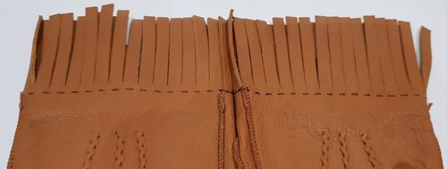 PRADA Made in Italy hellbraune Kamelleder-Seide gefütterte Fransenhandschuhe Gr.: 7,5 - Bild 6 von 9