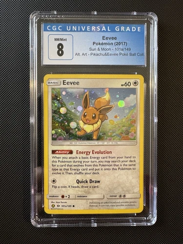 Pokemon 2017 Eevee 101a/149 CGC 8 NM/MINT Sun & Moon Base Set ALT ART Holo