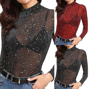 glitter mesh top long sleeve