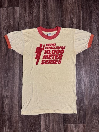 Vintage 70s Diet Pepsi 10,000 Meter Series Marathon Ringer Tee T-Shirt S-M - Picture 3 of 11