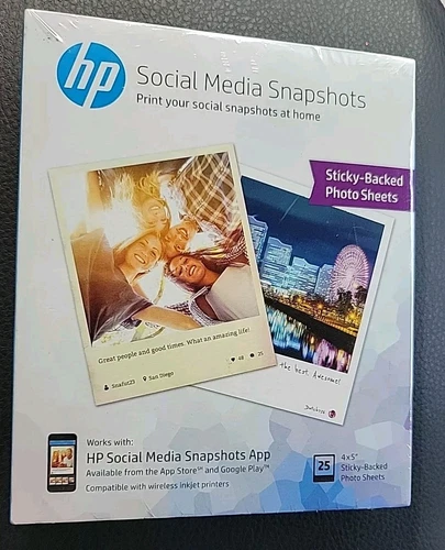HP Social Media Snapshots 25 4" x 5" Sticky-Backed Photo Sheets BRAND NEW