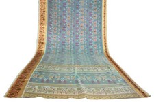 FNC Vintage Blue Sambalpuri Ikat Sarees Handwoven Art Silk Sari Fabric Antique