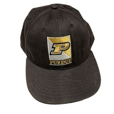 Vintage 90s Purdue University Hat Cap Strapback Black College Hipster USA Made