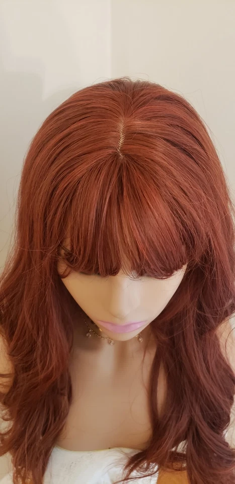 Peluca larga ondulada rizada vino tinto castaño rojizo oscuro resistente al calor mezcla de cabello humano Foto 4 de 4