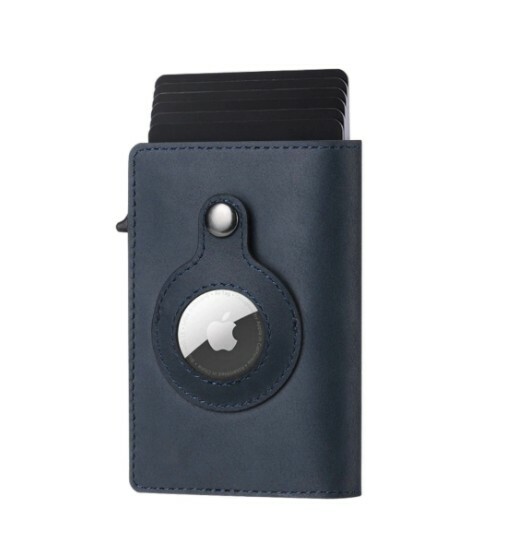 Mens Smart Leather Wallet with Apple Air Tag Holder | Brand New Blue Edition
