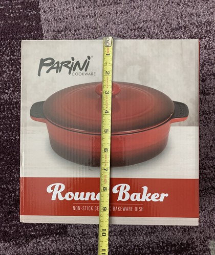 Brandneu Rot Parini Keramik Rund Bäcker mit Deckel Antihaft Backform Schale - Bild 5 von 5