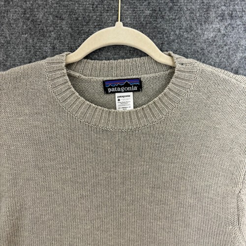 Patagonia Sweater Men's Small Beige Brown Striped Lambs Wool Crew Neck 50305 - Picture 2 of 12
